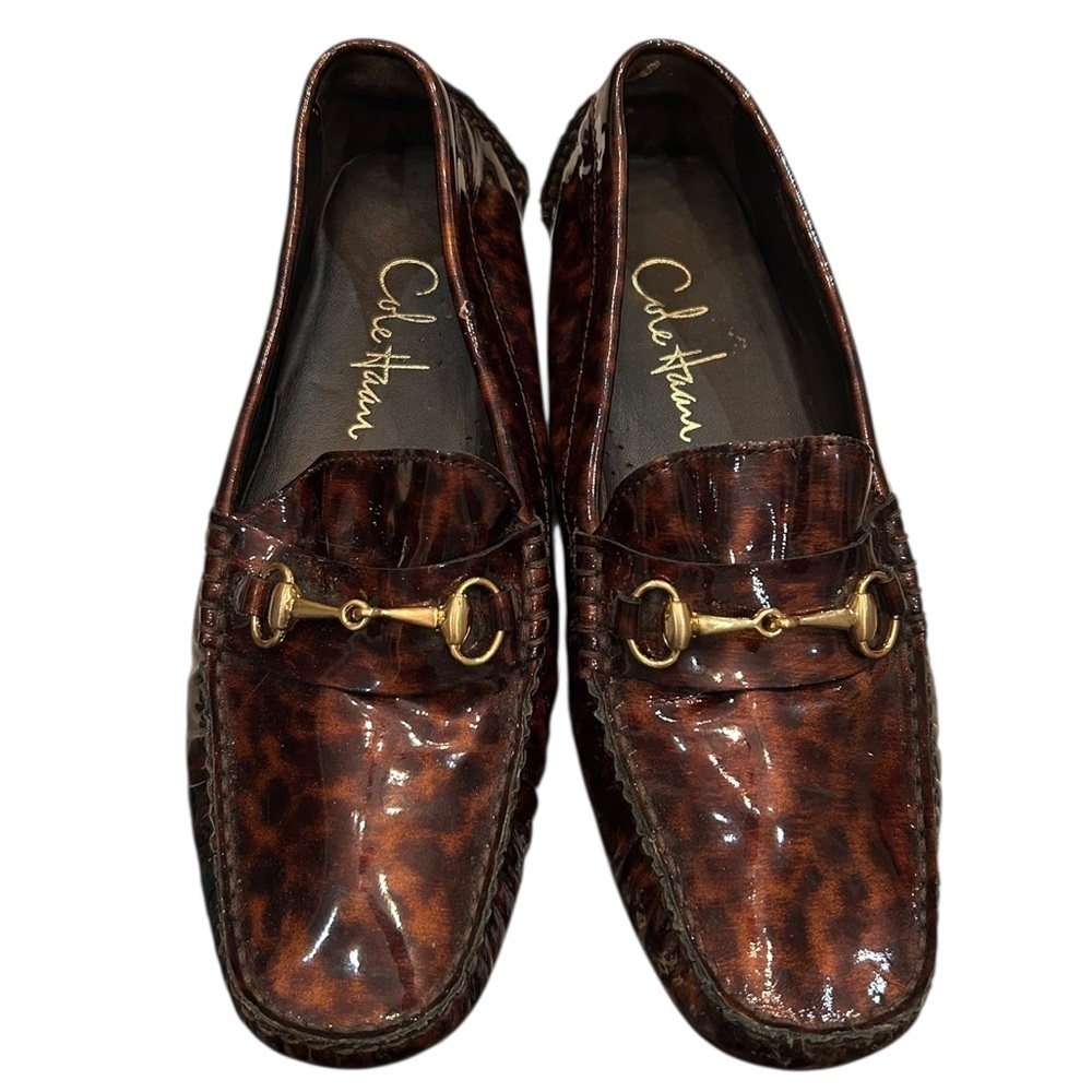 Cole Haan Tortoiseshell Patent Leather Driving Loafers with Horse Bit Hardware - Picture 2 of 14